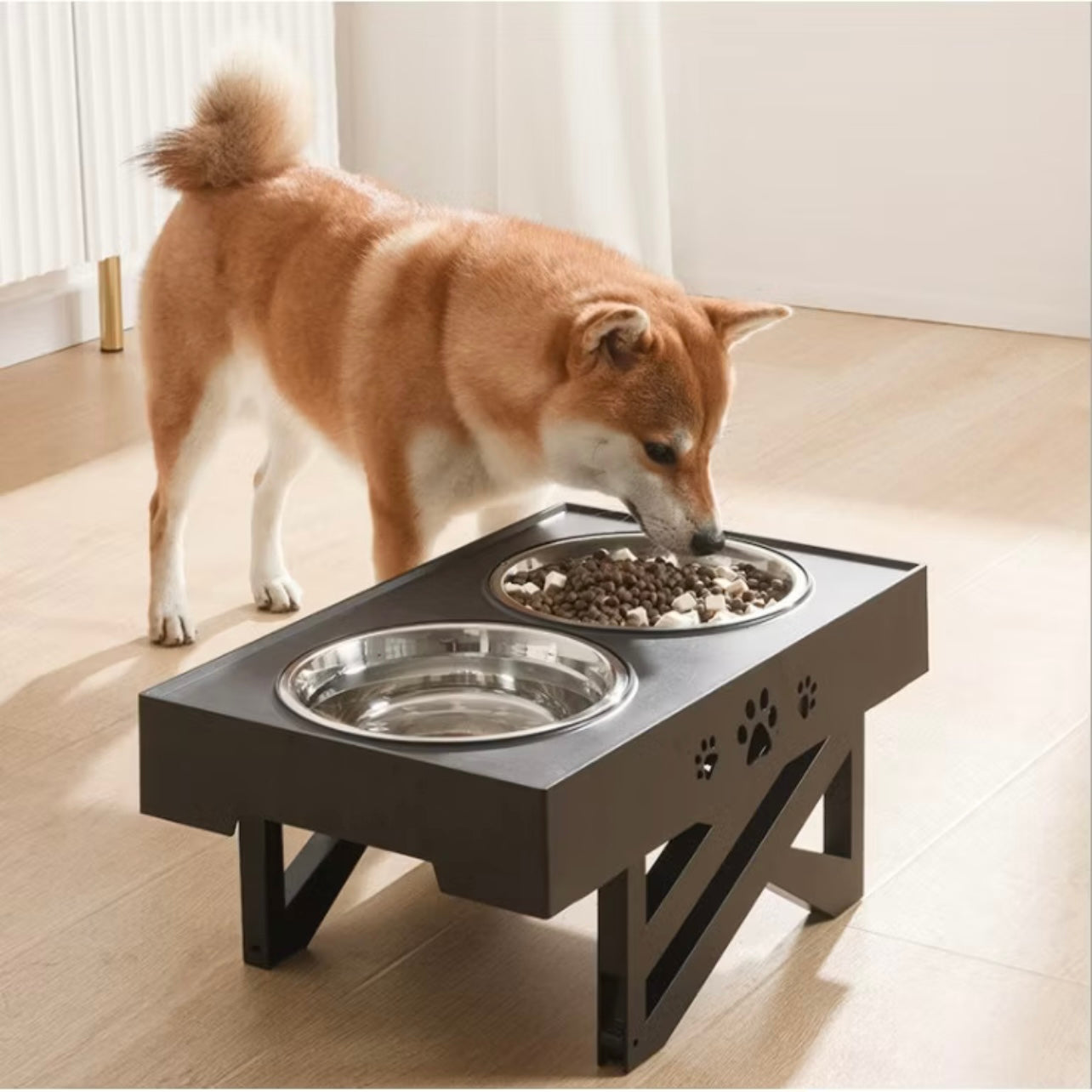 Elevated Dog Bowl Table with Double Stainless Steel Bowl