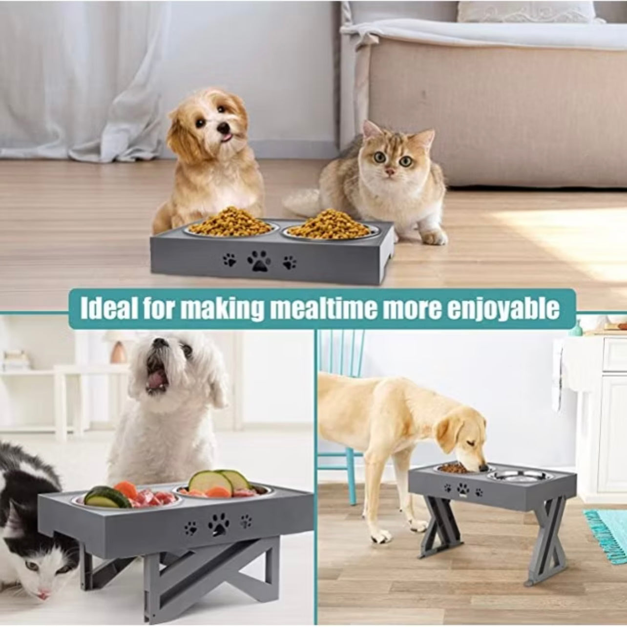Elevated Dog Bowl Table with Double Stainless Steel Bowl