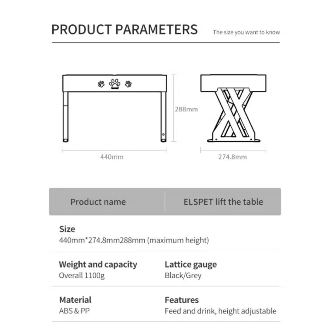 Elevated Dog Bowl Table with Double Stainless Steel Bowl
