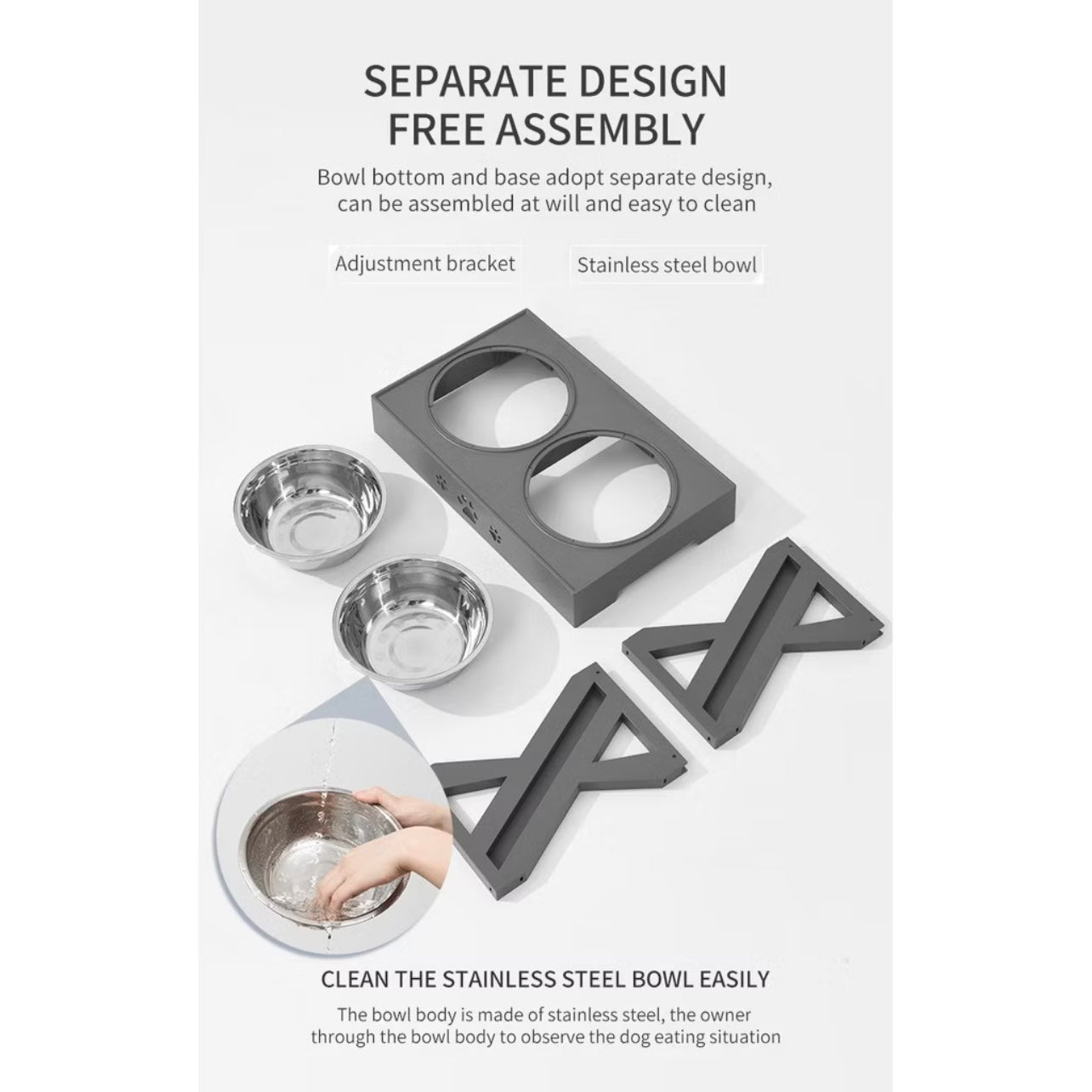 Elevated Dog Bowl Table with Double Stainless Steel Bowl
