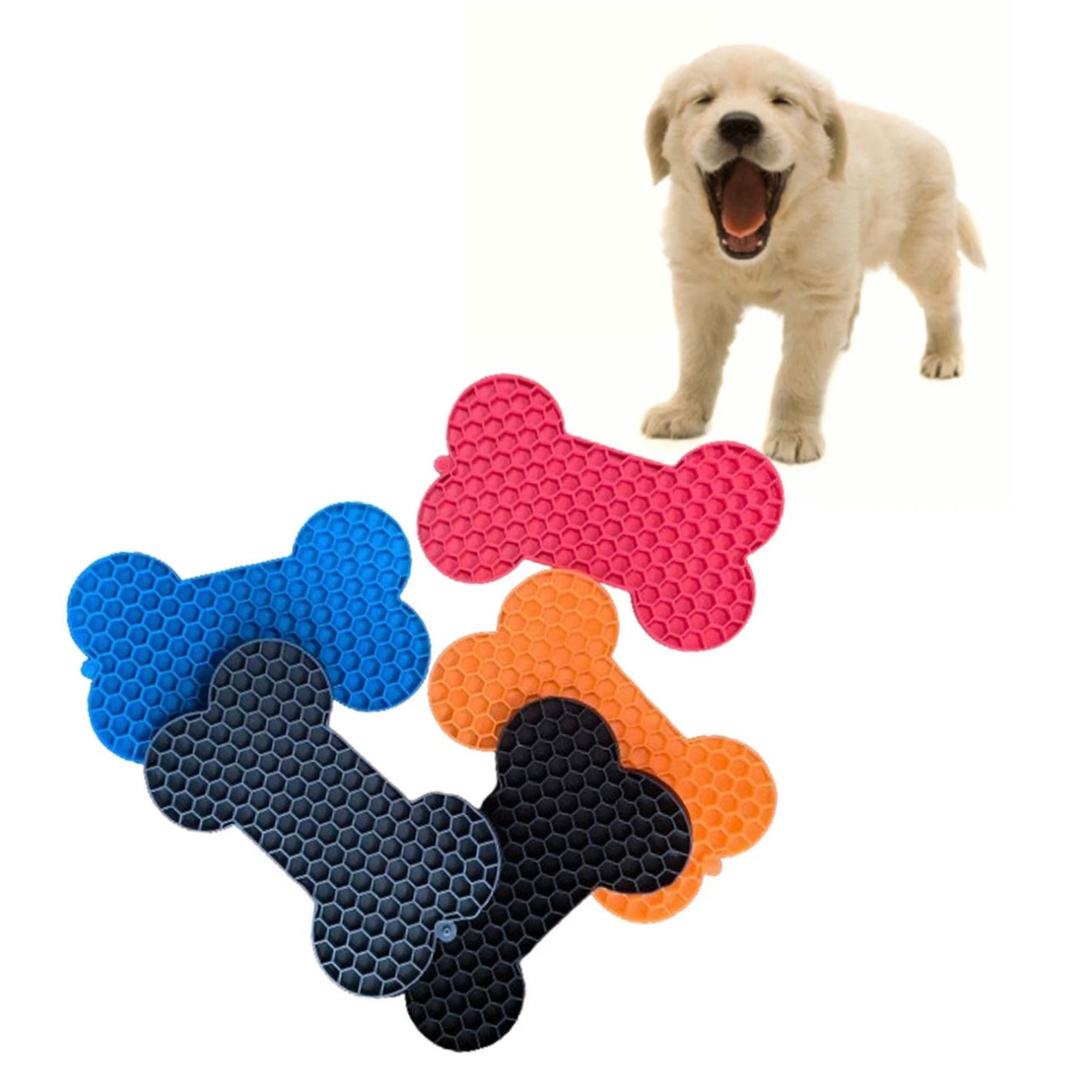 Silicone Dog Lick Mat, Slow Feeder Pet Treat Pad, Bone-Shaped Dog Licking Mat for Anxiety Reduction & Interactive Feeding